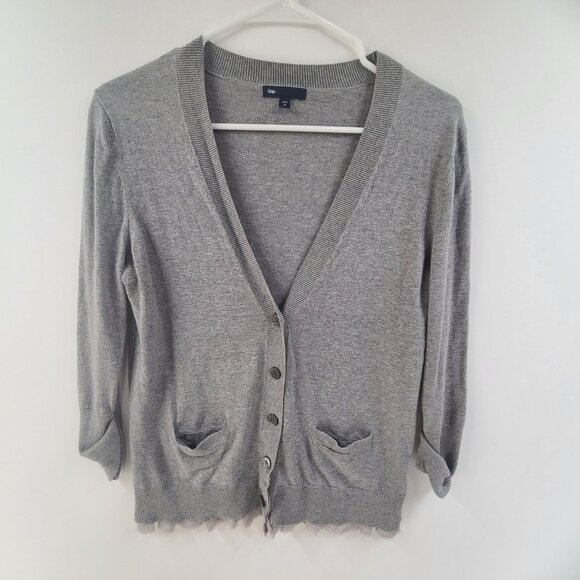 Gap Women's Cardigan Sweater Button Up V Neck Pockets Gray Size M Classic Prep - Picture 1 of 6